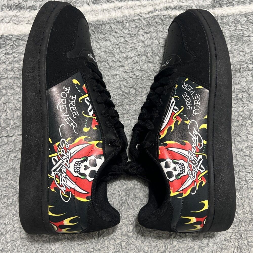 Ed Hardy Sneakers Graphic Grunge Punk Goth Motorcycle Sz 10M/11.5W